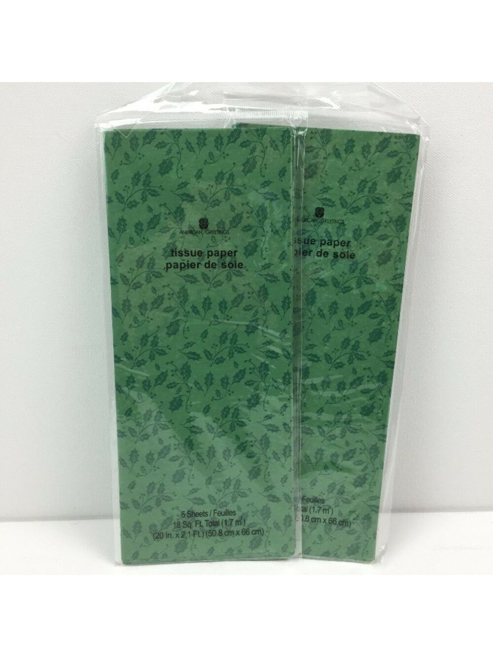 American Greetings Green Holly Print Tissue Paper 5 Sheets 18 Sq Ft Gift Wrap